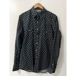 Roper Mens Black Geometric Pearl Snap Western Shirt Long Sleeve Medium